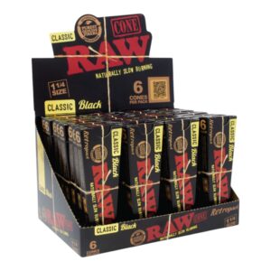 RAW Black Classic Cone – 1¼ Size (6 Cones per Pack)