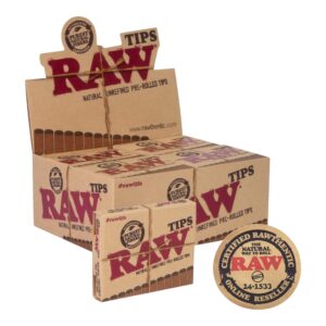 RAW Natural Unrefined Pre-Rolled Tips – Full Display Box